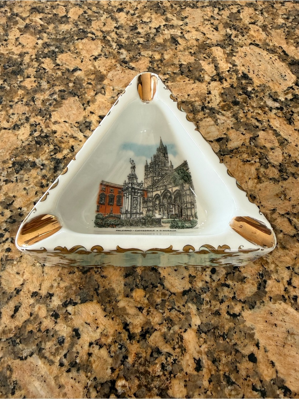 Verrano Laveno Vintage Palermo Cathedral in Italy Gold Trimmed Souvenir Ashtray